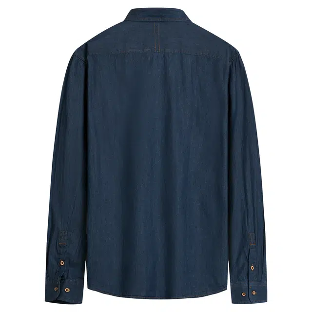 与狼共舞 纯棉亲肤柔软舒适透气时尚翻领水洗牛仔长袖衬衫 男款