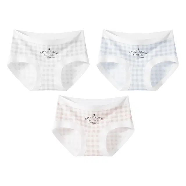 二三二三  日系甜美可爱风少女棋盘格纹字母点缀中腰亲肤柔软透气不夹臀百搭日常短裤组合装三角内裤 女款