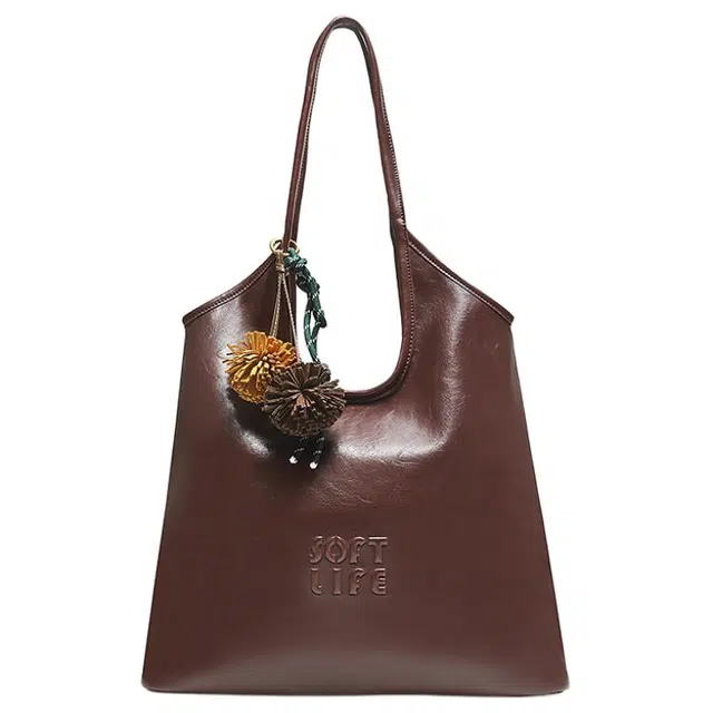 百思图 轻便简约风格百搭时尚外观通勤 人造革 单肩包 大号 女款 酒红色/棕色