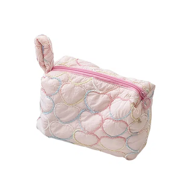 馨枕居化妆包大容量绗缝爱心收纳包可爱便携文具袋洗漱包逛街手拿包化妆包 便携收纳防尘
