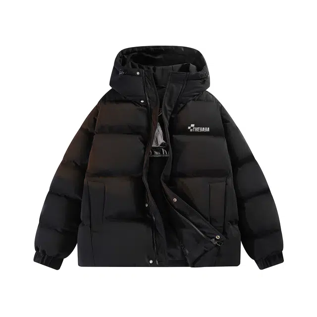 鸭鸭 户外防风纯色加厚保暖锁温连帽抗寒宽松拉链舒适面包服羽绒服 男女同款