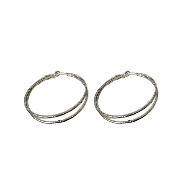 澜耀 银棱环影 夸张银纹大耳圈 显脸瘦气质耳饰 合金 耳环 女款