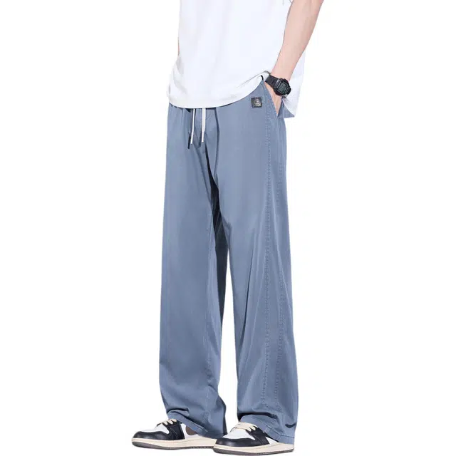 瑞梵帝斯 美式潮牌高街复古水洗做旧抽绳宽松百搭舒适凉感透气天丝莱赛尔面料垂感垂顺抗皱纯顺直筒裤男生牛仔裤 男款