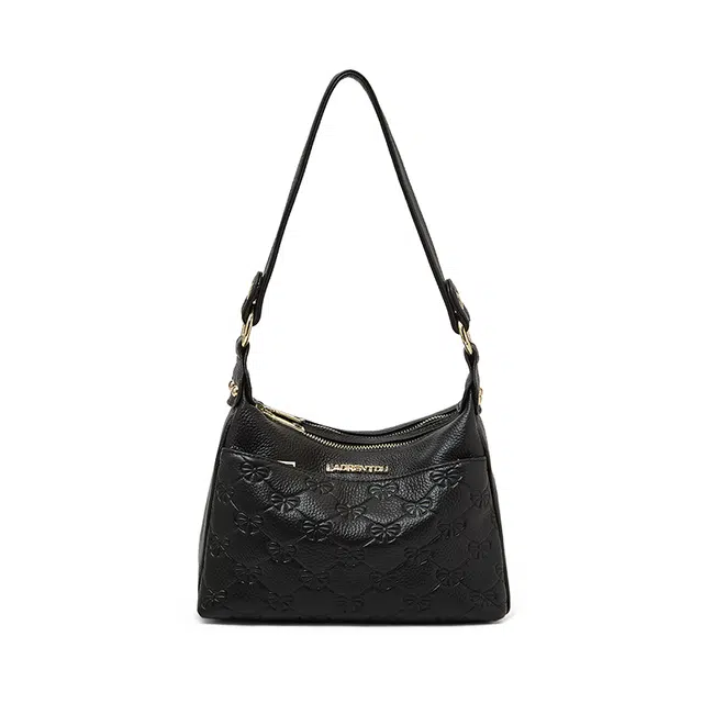 老人头 时尚简约高级质感印花通勤 牛皮 斜挎单肩包 常规 女款 黑色