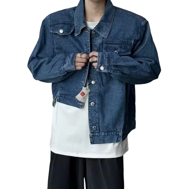 北极绒 秋季韩风简约设计感不规则复古休闲小众牛仔外套 男款