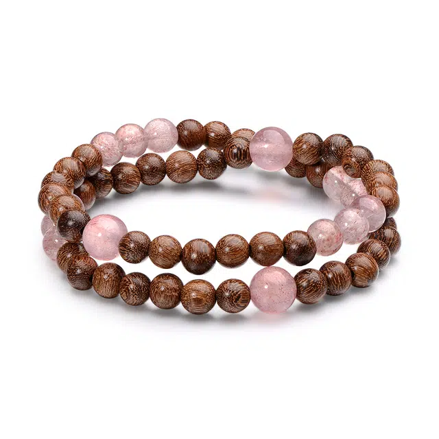 【灵隐流通处锦鲤上上签系列】 周帝王 草莓晶水晶转运珠国风新中式双圈叠戴复古小众财运亨通#好运 金丝檀木 手串 男女同款情侣款