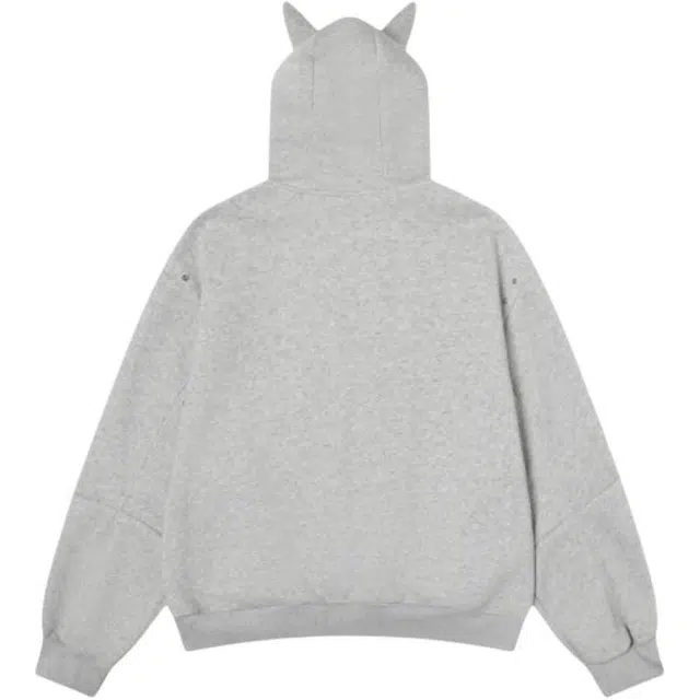 【dme】 高街潮流拼接铆钉杜宾犬耳朵连帽拉链情侣短外套卫衣 男女同款