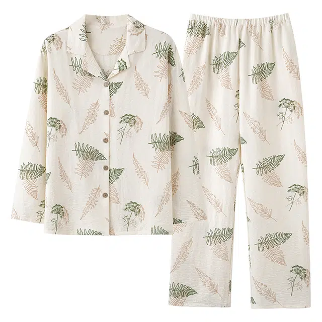 俏佳人 云朵棉系列 开衫翻领田园风亲肤舒适透气休闲宽松长袖长裤家居服睡衣套装 女款