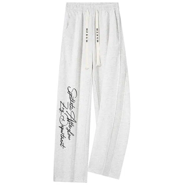 梓润格 高街裤装美式复古学院风夏季冰丝材质薄款超舒服明线弯刀设计感满满宽松显瘦又百搭的休闲裤 男女同款