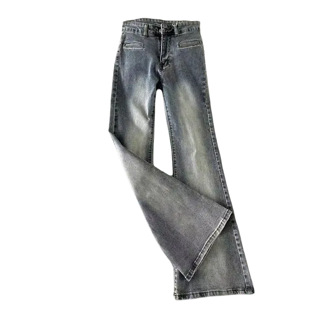 一碗士多 水洗美式复古做旧微喇百搭直筒牛仔裤 女款