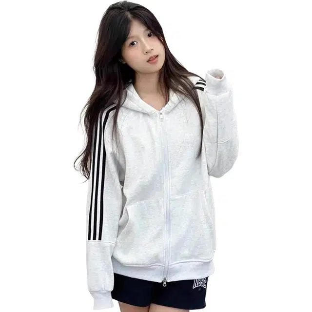 北欧攻略 学院风侧边条纹拼接撞色双向拉链休闲松弛感慵懒风连帽卫衣 男女同款