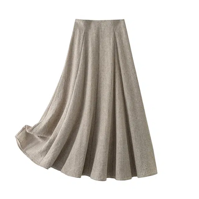 潞优野 轻盈高级感气质大摆伞裙不规则飘逸仿麻时尚工装秋季休闲长裙 女款