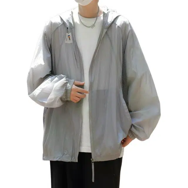 地界二 轻薄衣男夏季户外登山连帽宽松潮外套冰丝夏季户外纯色收口袖宽松夹克 男款