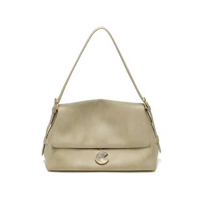 西木汀 漠风 小众设计高级感通勤百搭简约邮差包 牛剖层革 单肩包 常规 女款 柔光杏/骆驼棕