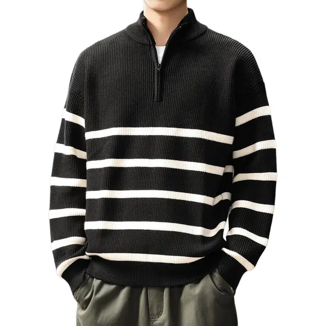 贵色 美式高端轻奢条纹设计简约潮流撞色宽松百搭针织衫 男女同款