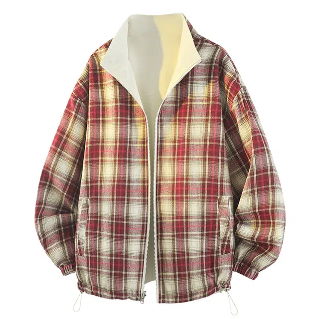 红蜻蜓 美式高街双面穿格纹数字字母印花宽松百搭舒适防风防水休闲棒球服立领外套夹克 男女同款