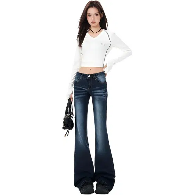 淑好百 美式复古辣妹低腰喇叭裤修身显瘦百搭牛仔裤女长裤 女款
