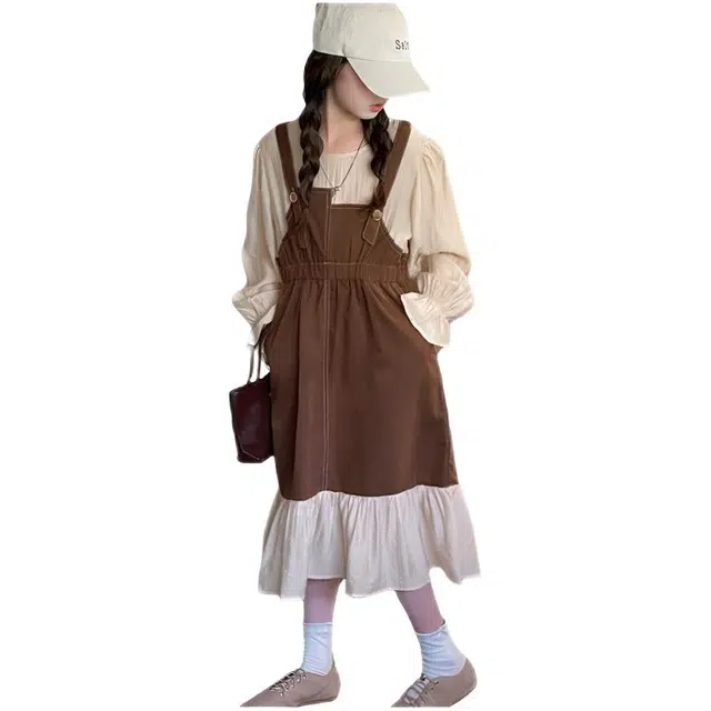 木木兔连衣裙 青春潮流时尚春秋季女童裙子 学院风宽松舒适大童时髦洋气百搭女孩韩系假两件