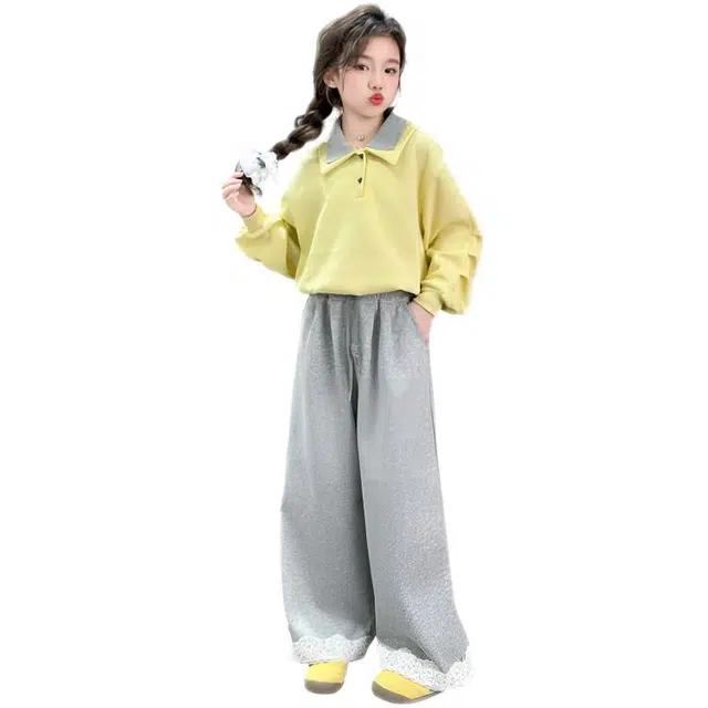 木木兔休闲运动套装 青春潮流时尚女大童秋季学生 双层娃娃领两件套 宽松舒适百搭 时髦洋气