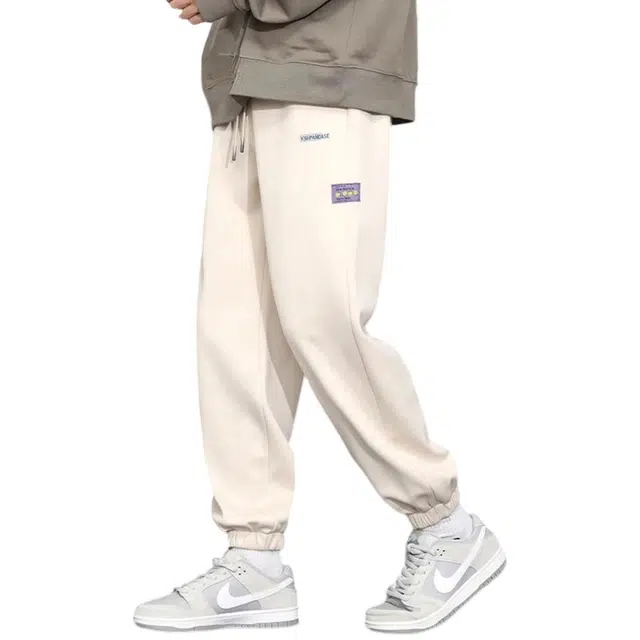 顶峰保罗 重磅字母刺绣束脚宽松大码百搭潮牌哈伦运动卫裤无性别主义弹力抽绳显高简约加绒加厚休闲裤 男女同款