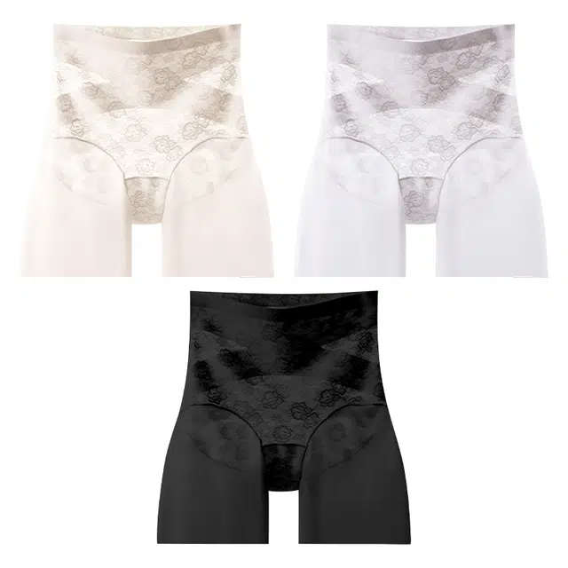 二三二三 纯欲蕾丝交叉提花高腰提臀收腹打底安全裤旗袍内搭亲肤柔软舒适无痕隐形透气吸汗百搭日常短裤组合装平角内裤 女款