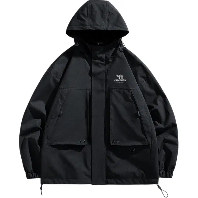 领航骆驼 户外机能风防风防水纯色连帽工装多口袋休闲长袖宽松夹克  男女同款