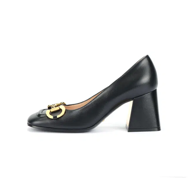 GUCCI Horsebit Block Heel Pumps Black
