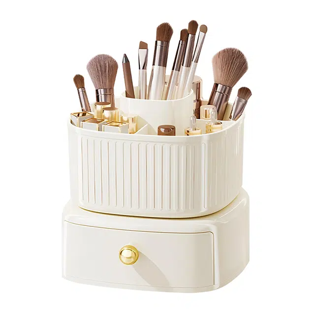 未来枫情化妆刷桶双层 旋转 收纳筒 梳妆台 学生宿舍桌面抽屉式笔筒 防尘