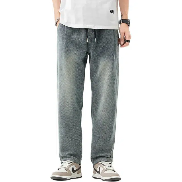 么宁 美式复古星空纹宽松直筒裤潮流时尚舒适透气简约百搭个性痞帅牛仔裤 男女同款