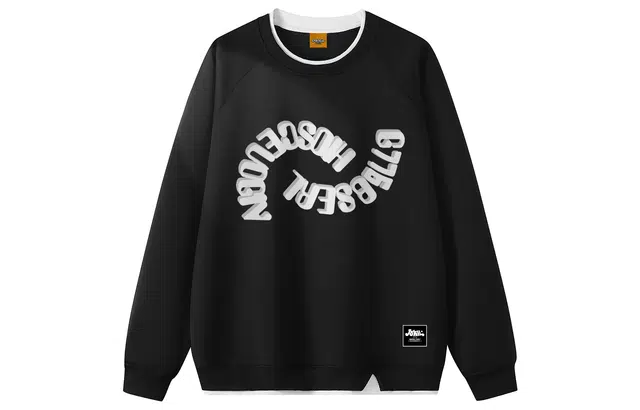 加菲猫家族 美式校园风复古假两件拼接设计创意环绕字母印花宽松休闲日常百搭圆领套头插肩长袖卫衣 男女同款