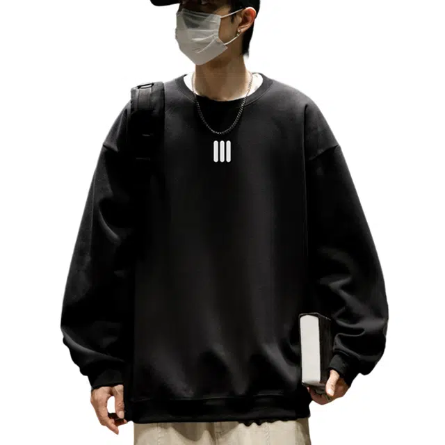 冈哉 纯色简约基础款多巴胺三条杆宽松圆领落肩设计美式学院风经典百搭休闲卫衣 男女同款