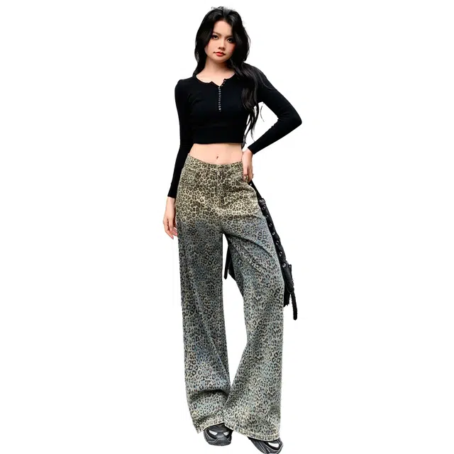 淑好百 复古渐变亮片高腰牛仔裤 女款