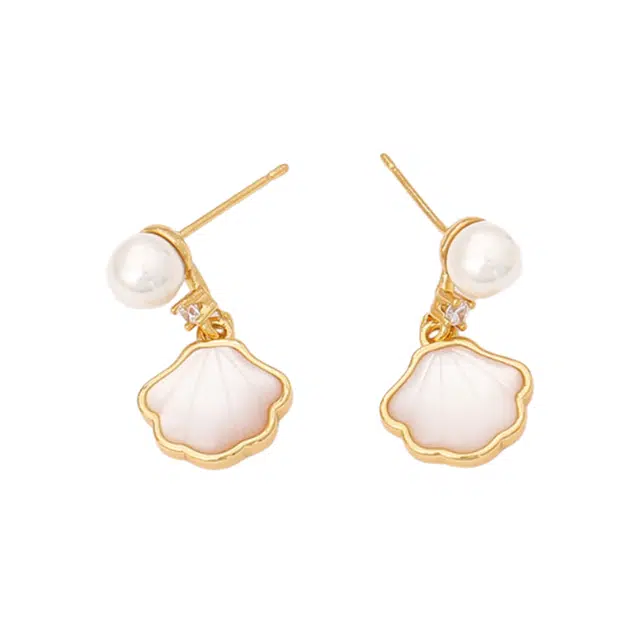 银尚雅 精致轻奢温柔时尚高级感银杏叶扇形耳饰 优雅大气日常百搭耳环 贝母 耳钉 女款