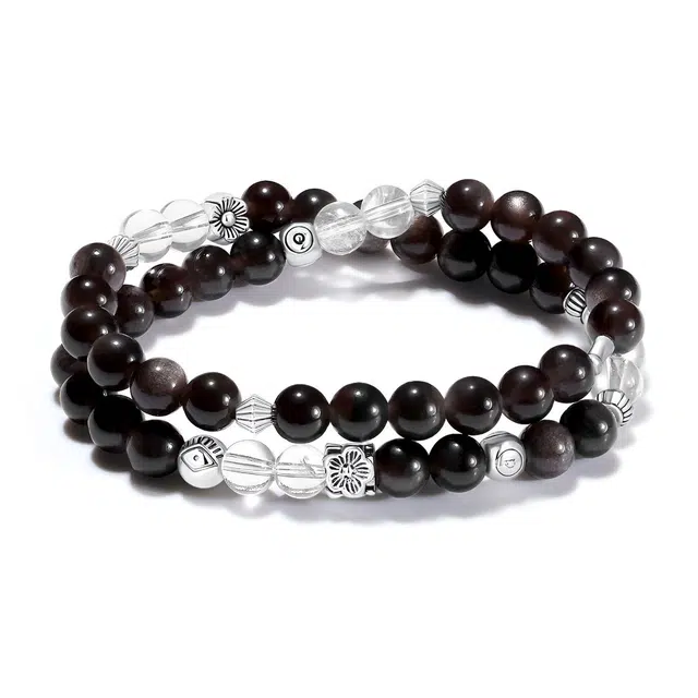 【普陀山官方已过香】 普陀山文创 时来运转 银曜石 国潮祥福 净化心灵 否极泰来 黑曜石 手串 男女同款情侣款