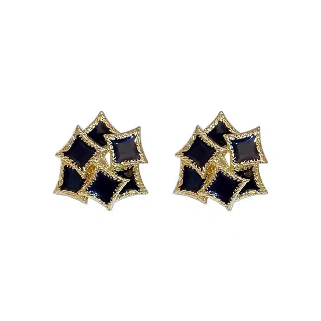 澜耀 黑金菱格 法式滴釉复古轻奢几何 铜合金 耳环 女款