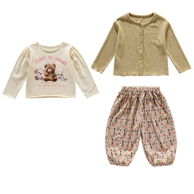 蓝彩何休闲运动套装 儿童三件套韩版春秋女小童秋季女童碎花小清新童装潮