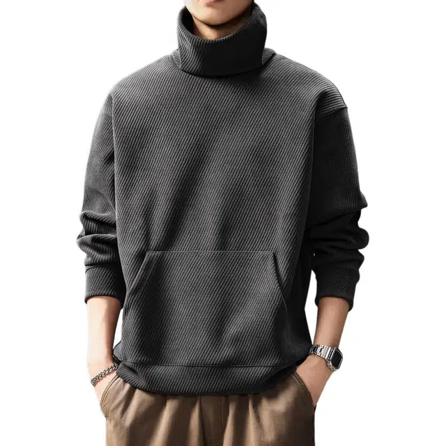 贵色 美式青少年学院风高领上衣套头潮流百搭纯色简约宽松质感休闲日常出行长袖针织衫 男女同款