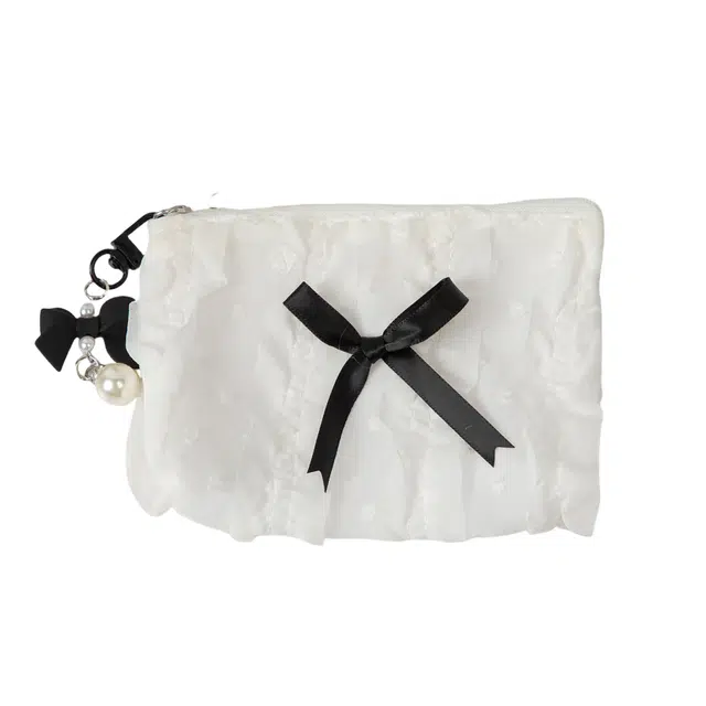 馨枕居可爱化妆包化妆袋韩版蕾丝蝴蝶结大容量零钱包手拿包女收纳包化妆包 便携收纳防尘