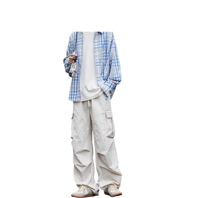 港仔文艺男 侧面大口袋拼接解构日系工装垂感户外运动百搭宽松抽绳可调节直筒休闲裤 男女同款