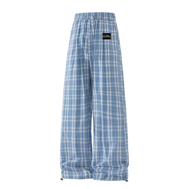 物质公式 美式复古高街潮牌格纹痞帅户外运动宽松百搭阔腿长裤显高显瘦潮流个性慵懒风垂感拖地高级感学生舒适柔软微喇弯刀休闲裤 男女同款