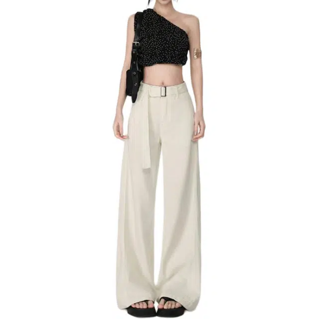 淑好百 宽松阔腿拖地休闲高腰牛仔裤 女款