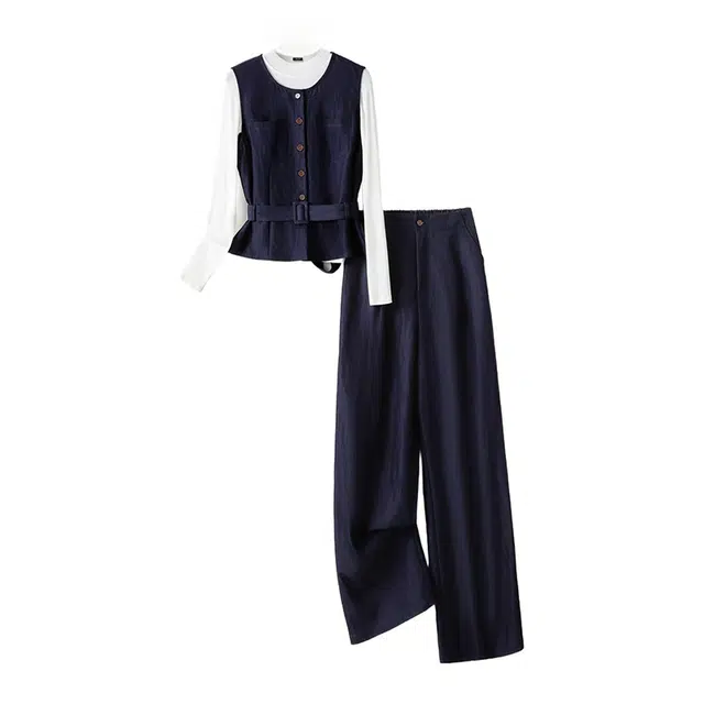 潞优野 气质通勤显瘦时尚女高级感时髦洋气背心马甲阔腿裤春秋款休闲套装 女款