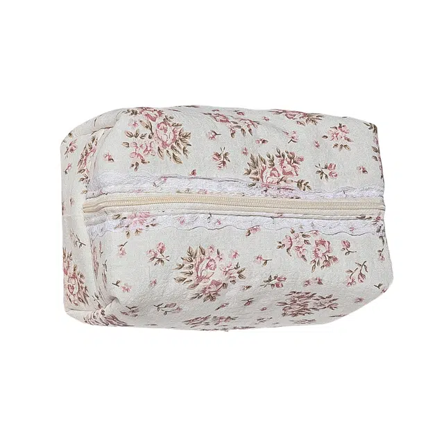 馨枕居夹棉蕾丝花边花卉蝴蝶结洗漱包便携口红收纳包女生化妆品拉链包袋化妆包 便携收纳防尘