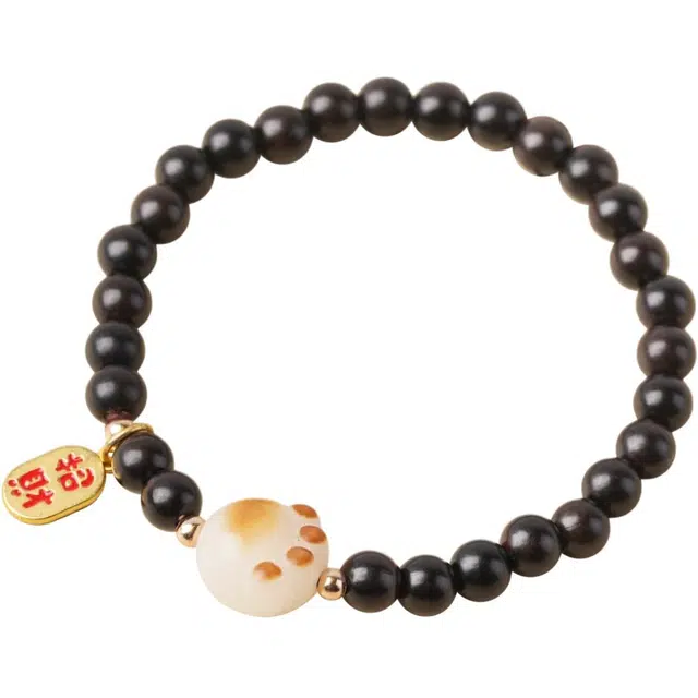 芳缘小傅 文玩佛珠小众简约国风国潮招财纳福考试上岸小众转运珠猫爪 #好运 黑檀 手串 男女同款情侣款
