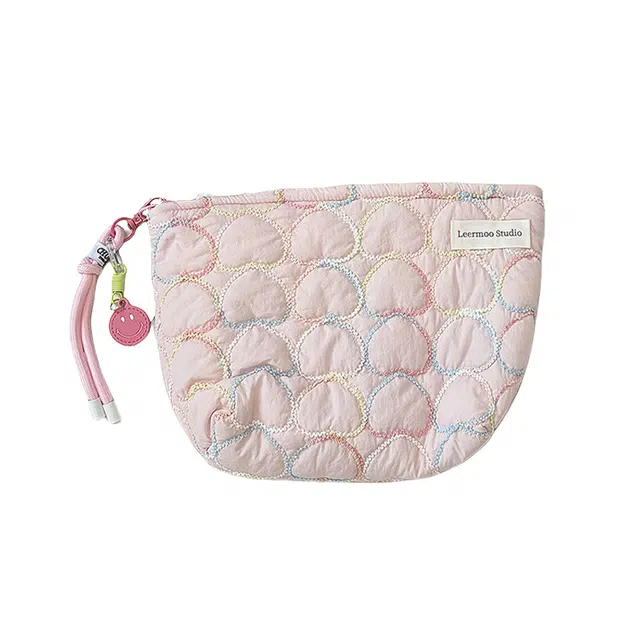 馨枕居化妆包大容量绗缝夹棉爱心收纳包可爱便携洗漱包水乳包口红包化妆包 便携收纳防尘