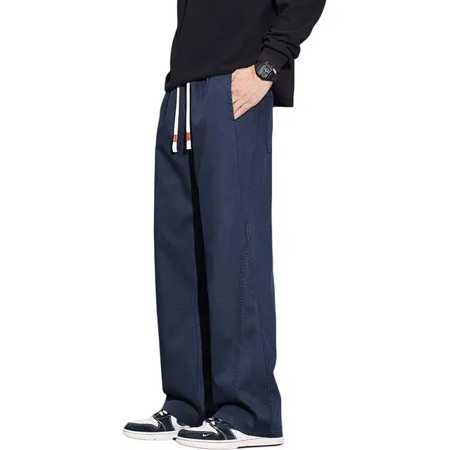 协协乐 高街风拼接设计感春秋季美式潮牌宽松直筒阔腿拖地百搭休闲长裤牛仔裤 男款