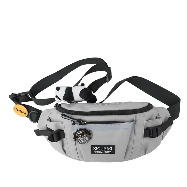 蔻蒂熊 潮牌潮流胸包男士旅行背包腰包运动单肩包女手机小包 尼龙布 斜挎包 常规 青少年 白色/灰色/黑色