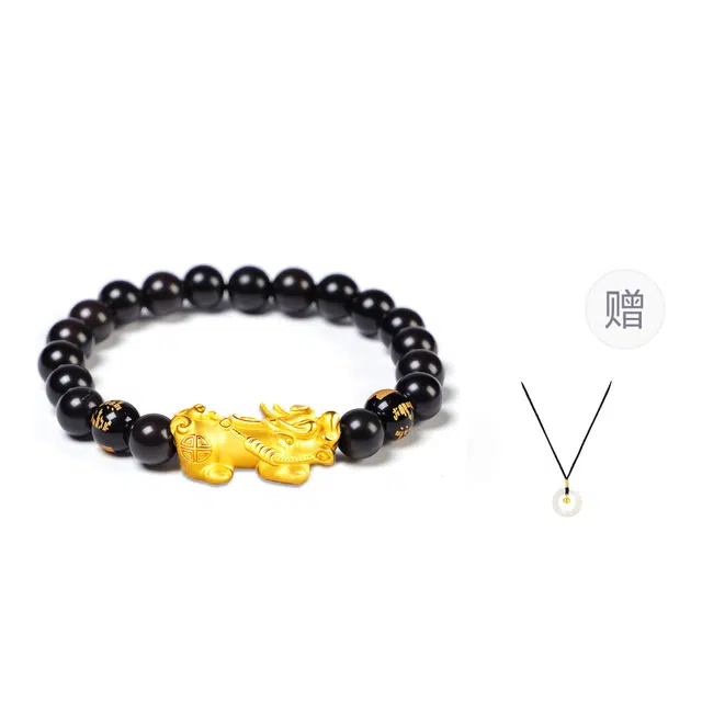 仙友 新中式国潮轻奢高级感小众百搭招财纳福转运珠龙头文玩八方来财平安喜乐开运考公上岸盘玩#好运 黑檀 手串 男女同款情侣款