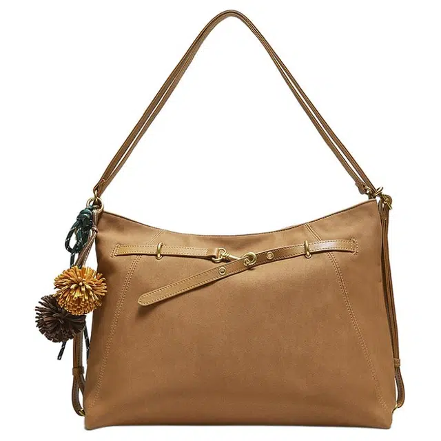 百思图 复古质感时尚百搭简约通勤 人造革 单肩包 大号 女款 啡色/棕色