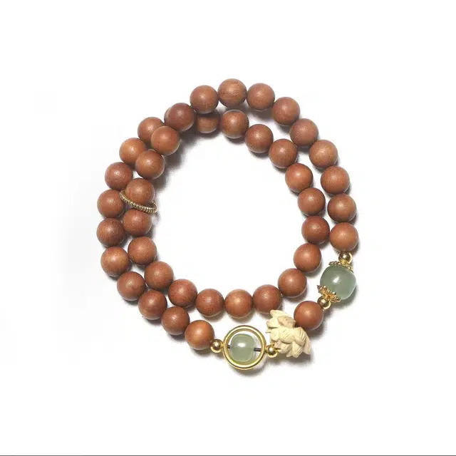 郁馨 莲花佑福双圈叠戴禅意轻奢高级感 时尚优雅国风复古盘玩祥云如意 诸事顺利#好运 檀木 手串 男女同款情侣款